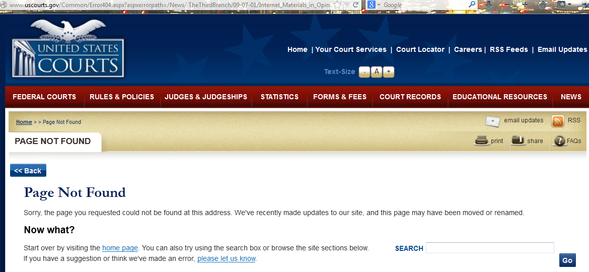 404 Error on U.S. Courts website